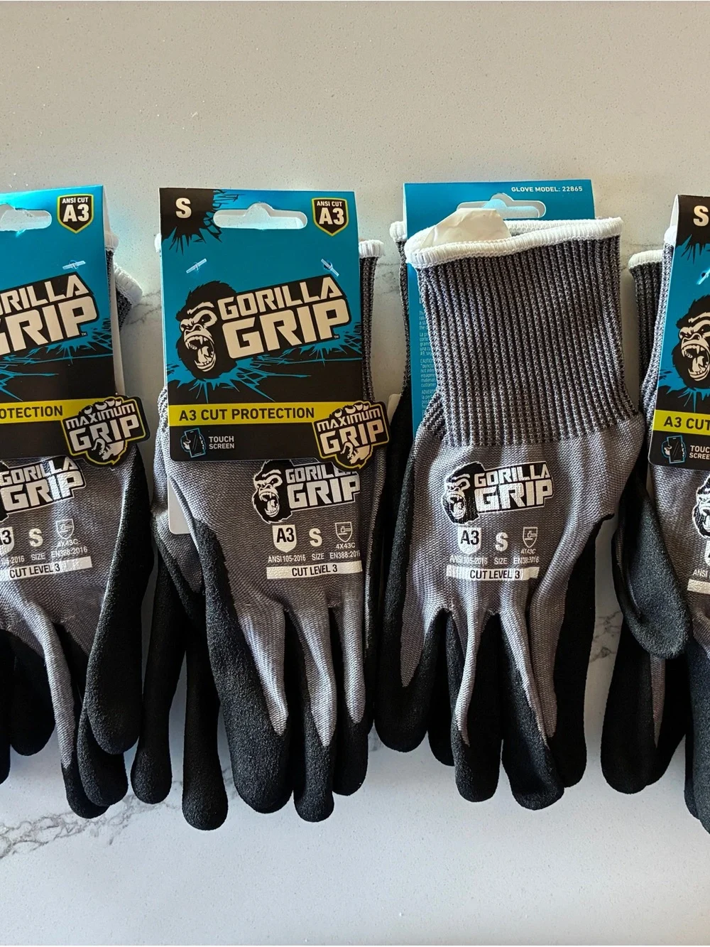 Gorilla Grip Work Gloves A3 Cut Protection.  4 Pair size Small
